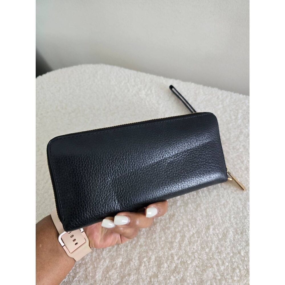 Michael Kors Jet Set Womens Black Pebbled Leather Solid Formal Zip Around Wallet - Picture 4 of 6